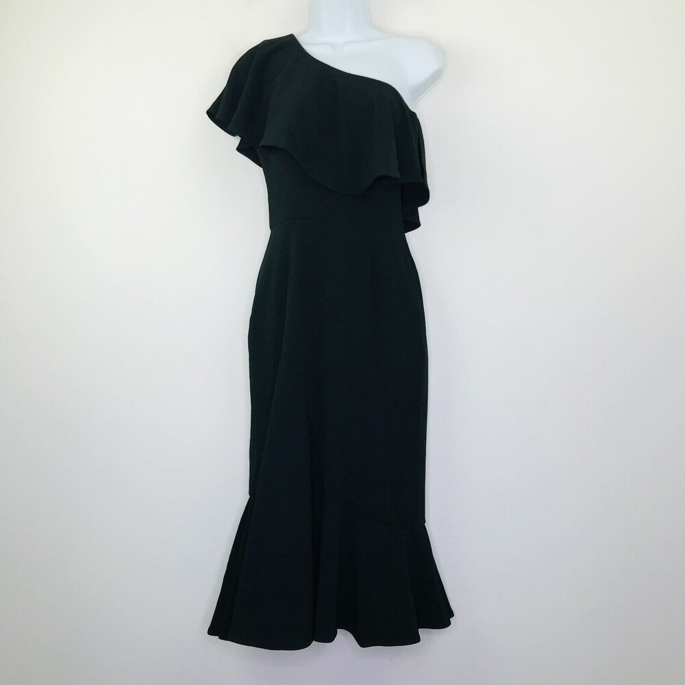 Dress The Population Women's XS Dress Black Raquel One Shoulder Midi Mermaid BX8